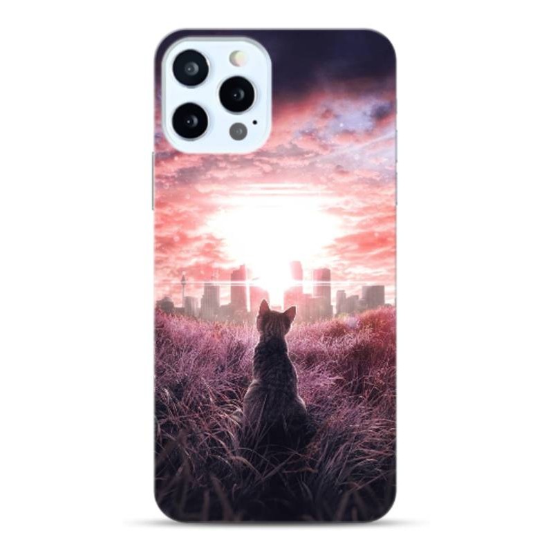 Coque Sunset cat en gel pour iPhone 15 pro