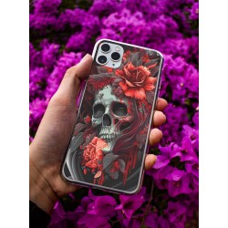 Coque skull and rose en gel pour iPhone 15 pro