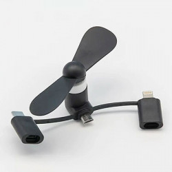 Ventilateur USB 3-en-1 Noir Universel pour Smartphone et Tablette